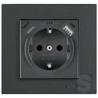 Розетка із заземленням та шторками USB-A + USB-C 5V-2.4A Arvia Electric KAREN Димчастий (20 04 2000 301)